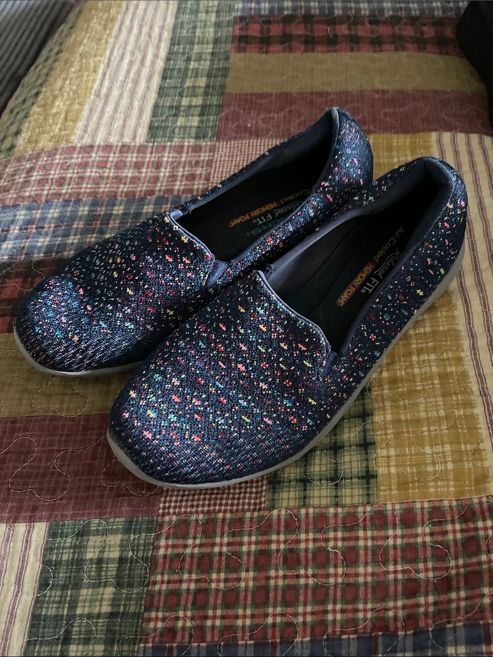 Skechers Navy Slip-On Flats with Multicolor Speckles